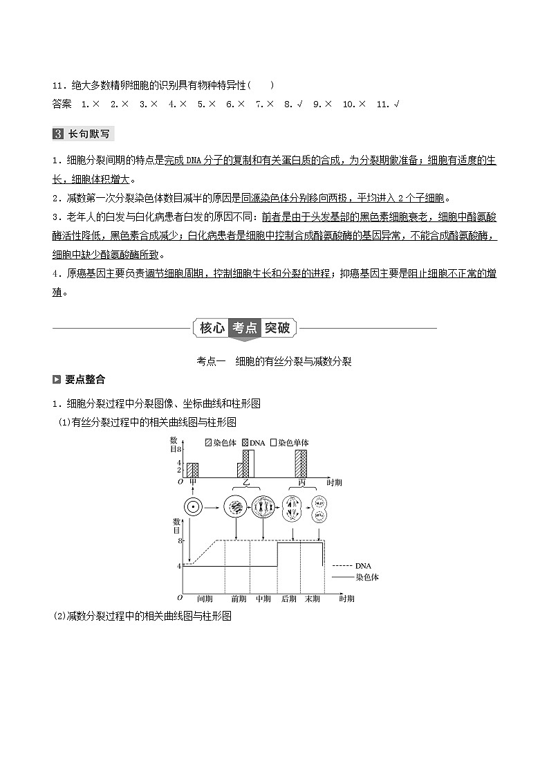 高考生物二轮复习专题1细胞的分子组成、基本结构和生命历程第3讲细胞的生命历程（含减数分裂）学案含答案第3页