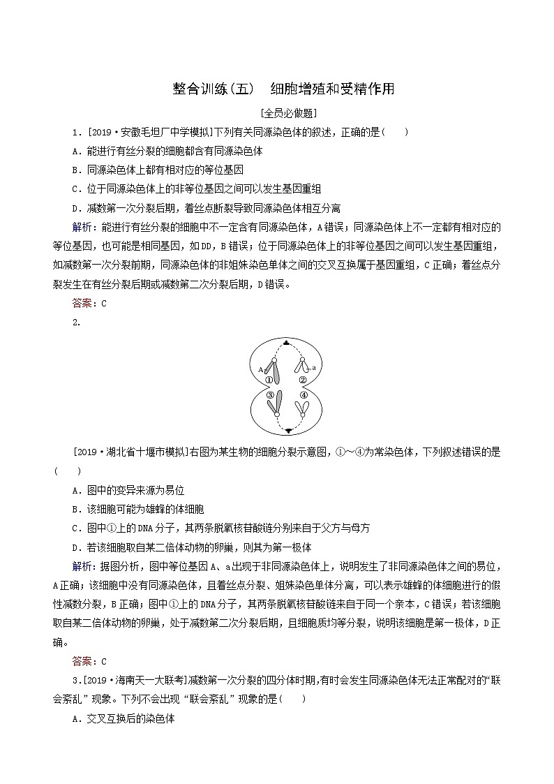 高考生物二轮复习（5）细胞增殖和受精作用训练含答案第1页