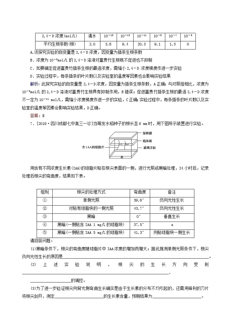 高考生物二轮复习（10）植物生命活动的调节训练含答案第3页