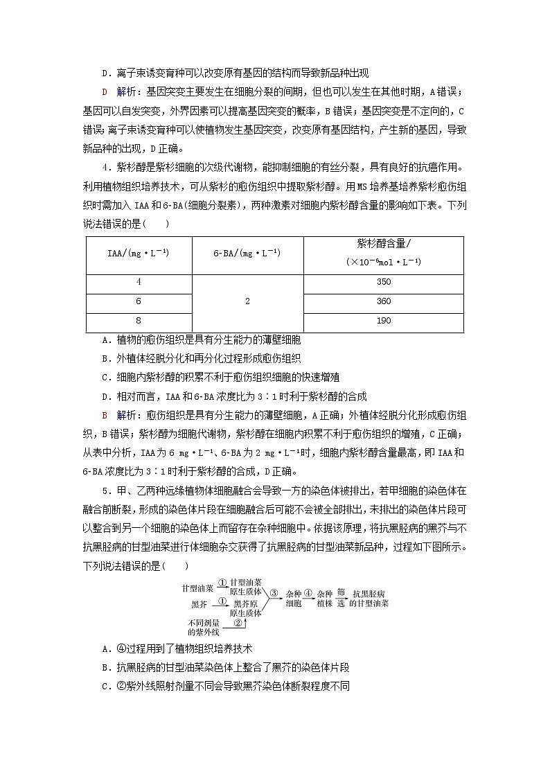 2023版高考生物一轮总复习课时质量评价37植物细胞工程 试卷02