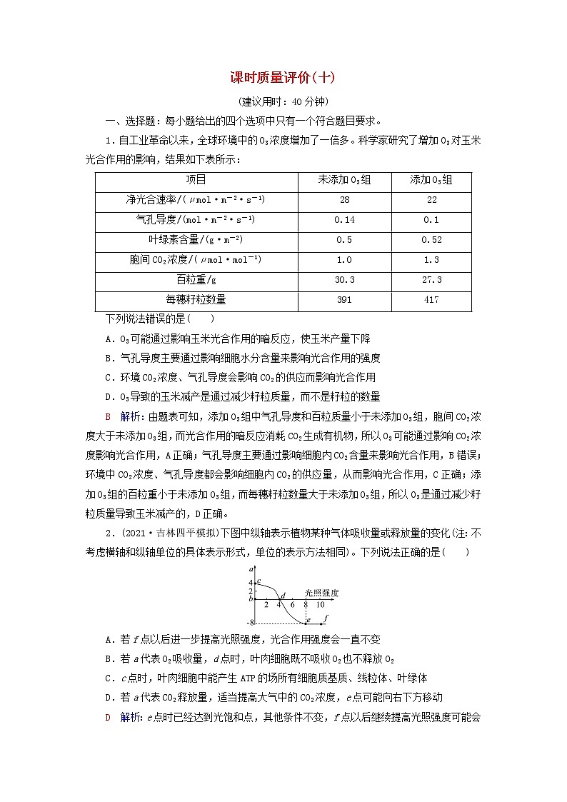 2023版高考生物一轮总复习课时质量评价10影响光合作用的因素及应用第1页