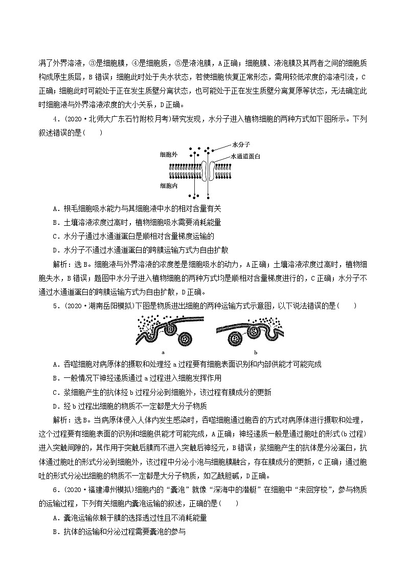 高考生物一轮复习第6讲细胞的物质输入和输出达标练含答案02