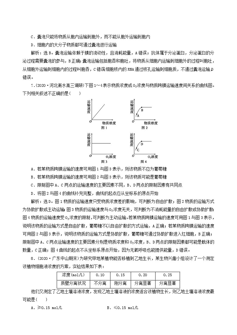 高考生物一轮复习第6讲细胞的物质输入和输出达标练含答案03