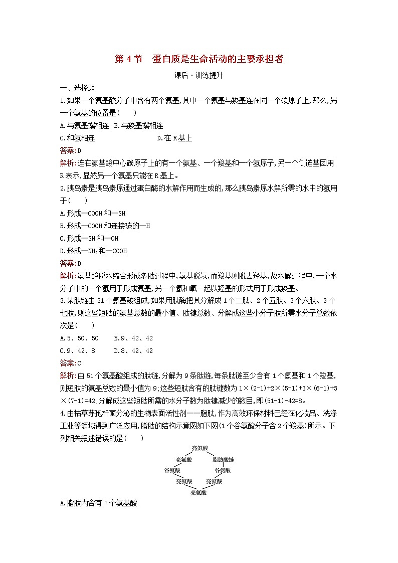新教材高中生物第2章组成细胞的分子第4节蛋白质是生命活动的主要承担者课后习题新人教版必修1第1页