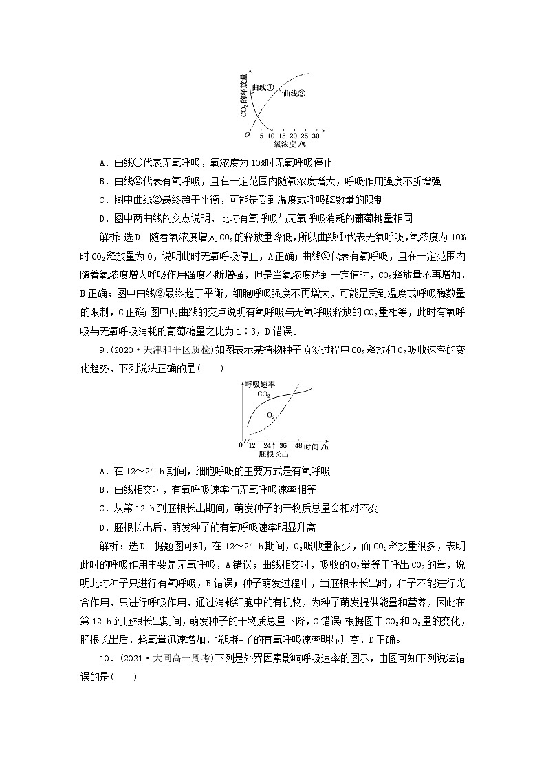 2022新教材高中生物课时跟踪检测二十无氧呼吸与细胞呼吸原理的应用新人教版必修103