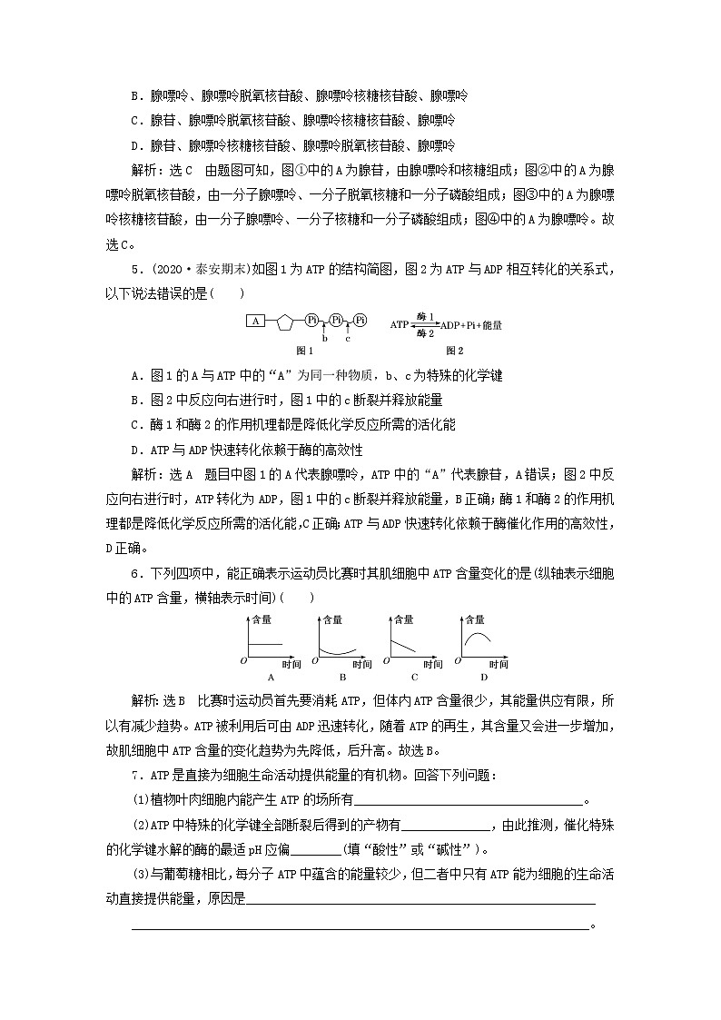 2022新教材高中生物课时跟踪检测十八细胞的能量“货币”ATP新人教版必修102