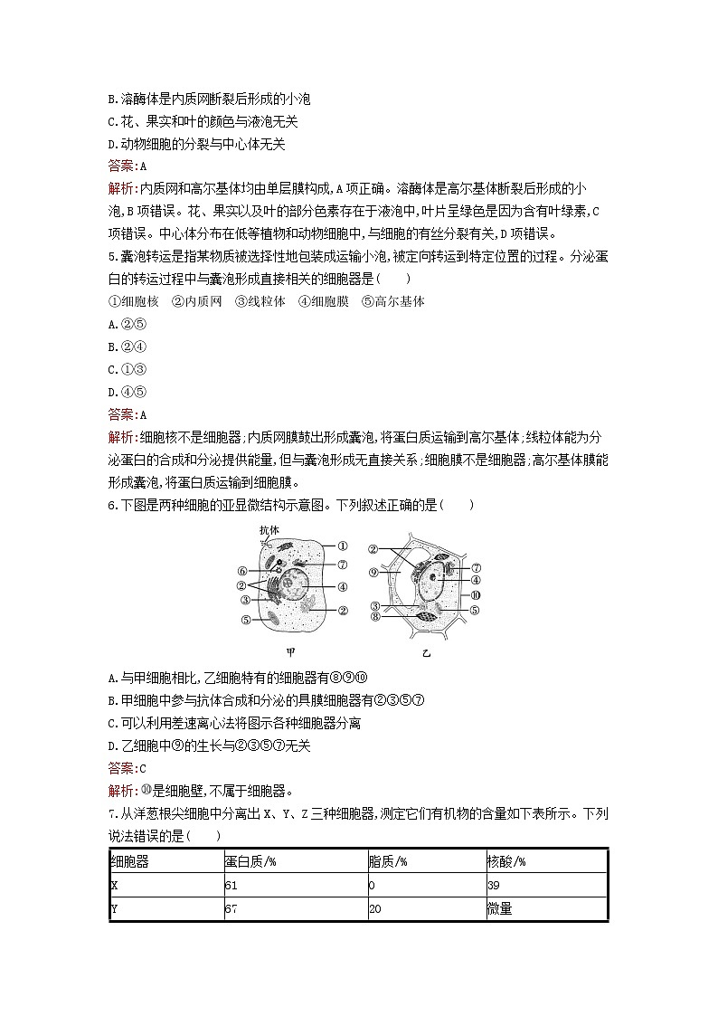 新教材高中生物第3章细胞的基本结构过关检测卷新人教版必修1第2页