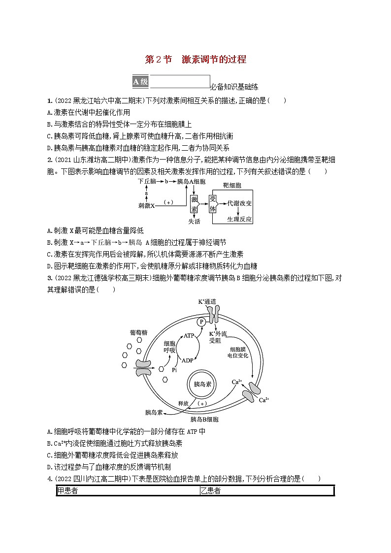 2022_2023学年新教材高中生物第3章体液调节第2节激素调节的过程课后习题新人教版选择性必修101