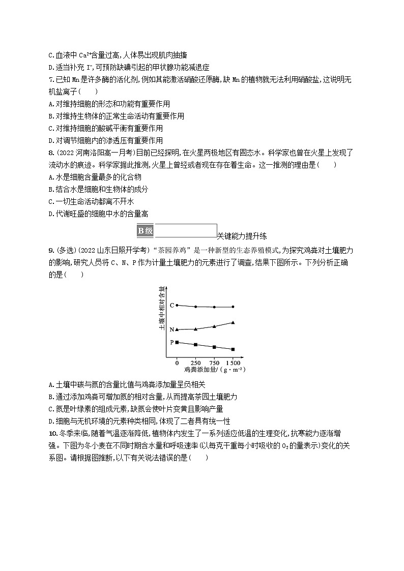 2022_2023学年新教材高中生物第2章组成细胞的分子第2节细胞中的无机物课后习题新人教版必修1第2页