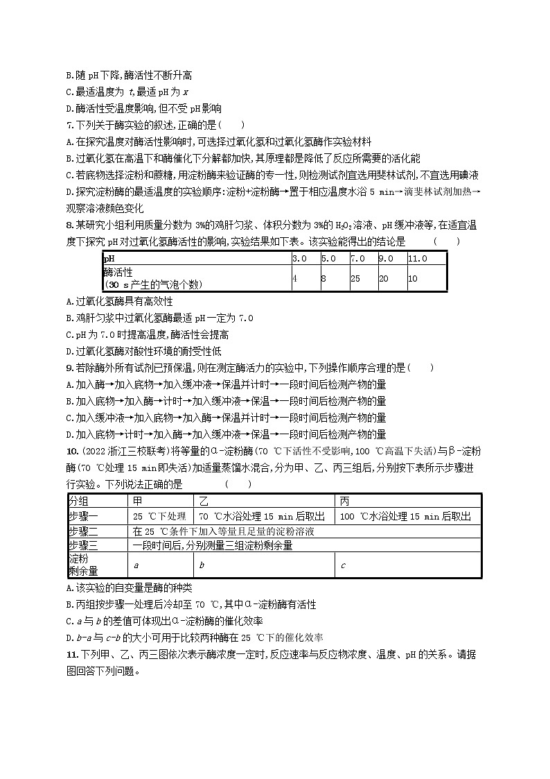 2022_2023学年新教材高中生物第5章细胞的能量供应和利用第1节降低化学反应活化能的酶第2课时酶的特性课后习题新人教版必修1第2页
