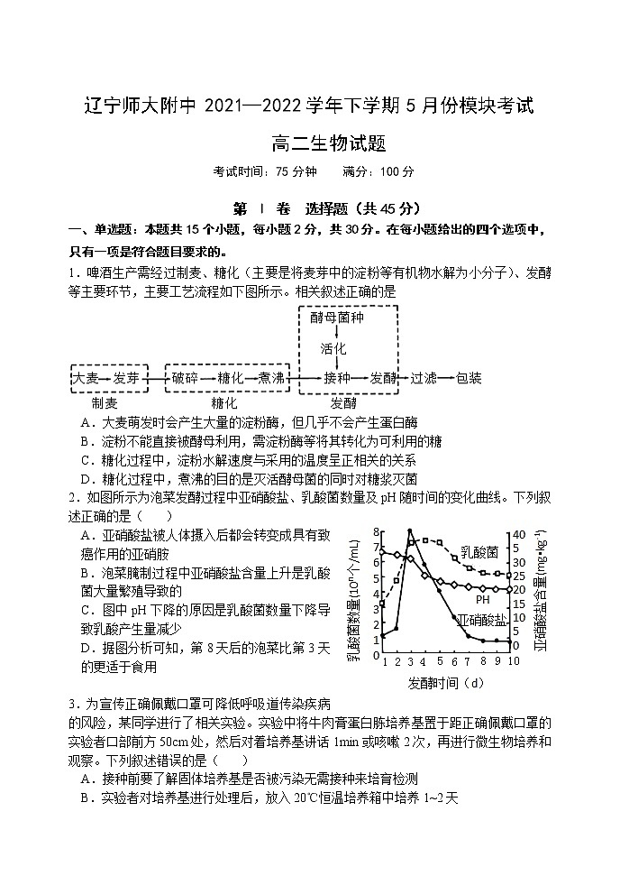 2021-2022学年辽宁师大附中高二下学期5月模块考试生物Word版含答案第1页