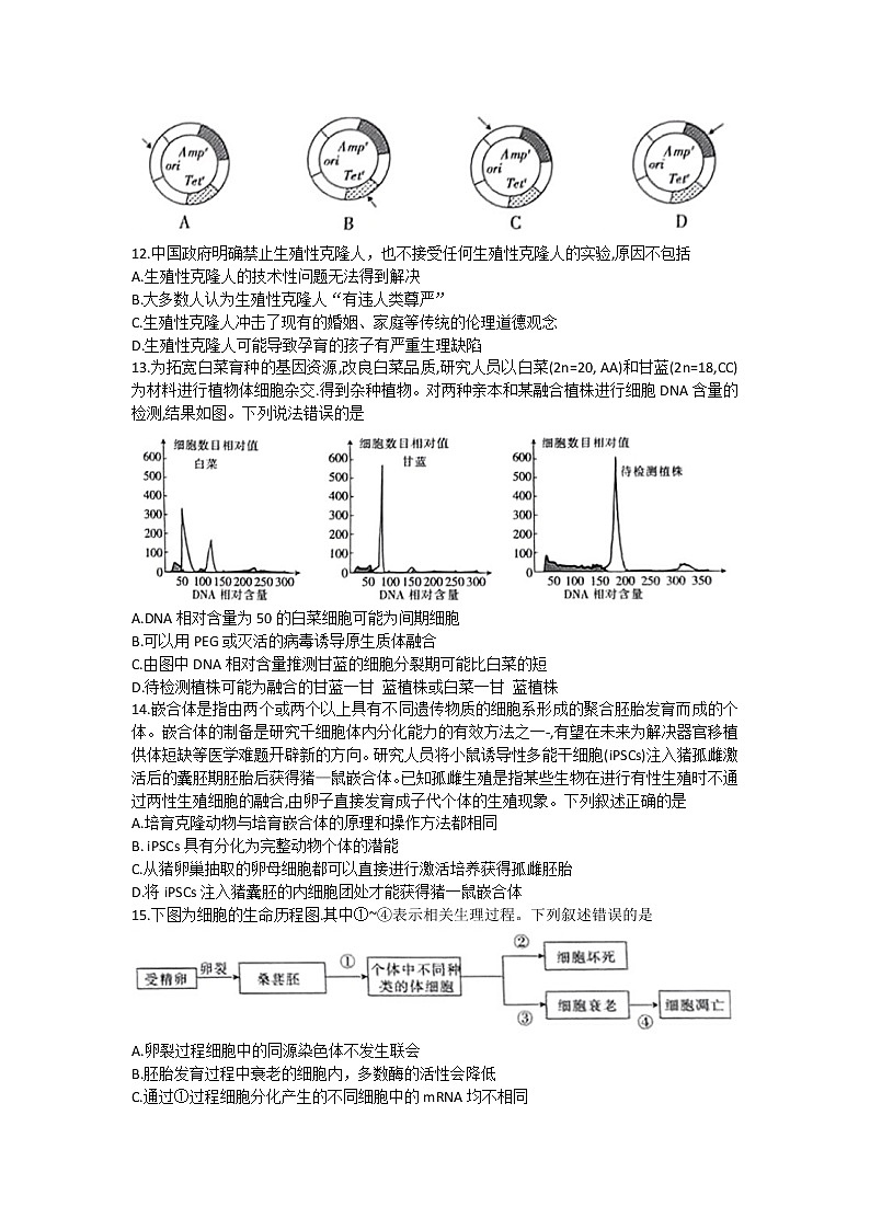 2022清远高二下学期期末生物含解析 试卷03