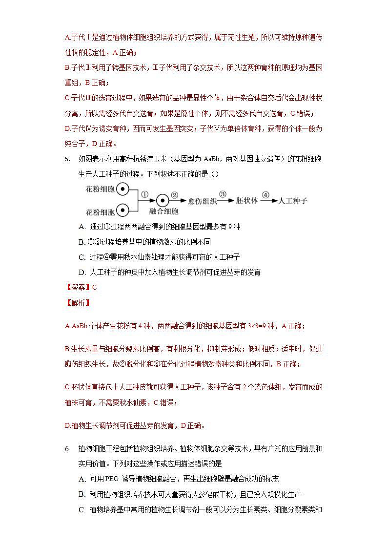 2.1.2 植物细胞工程的应用 (作业）高二生物（人教版2019选择性必修3）03