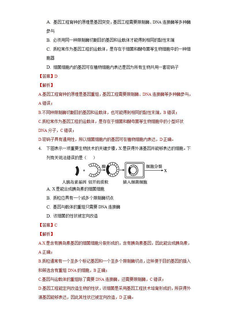 3.1 重组DNA技术的基本工具 (作业）高二生物（人教版2019选择性必修3）02