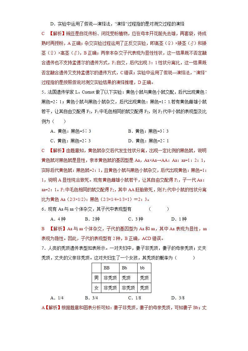 第一章 第一节 孟德尔从一对相对性状的杂交实验中总结出分离定律-【名校同步】2021-2022学年高二生物精品练习（浙科版2019必修2）（解析版）02