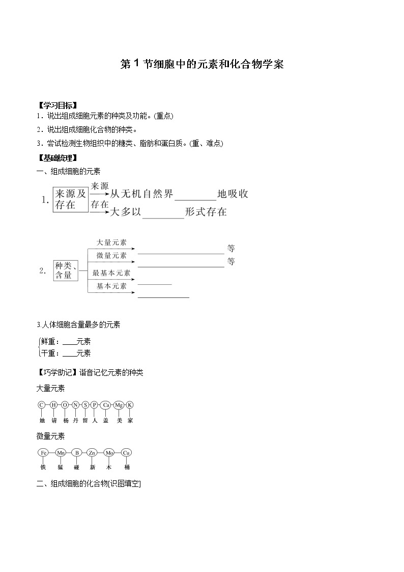 第1节细胞中的元素和化合物学案01