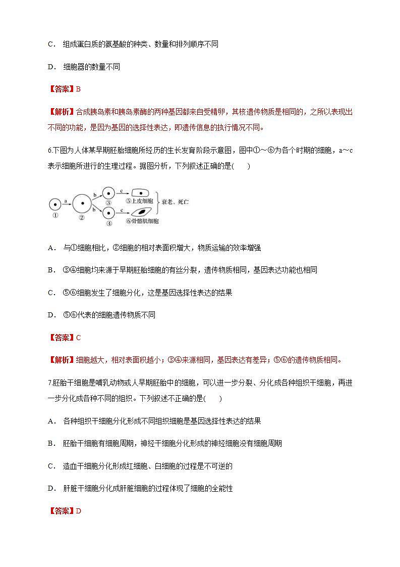 高中生物必修一 6.2 细胞的分化 练习（含答案）03