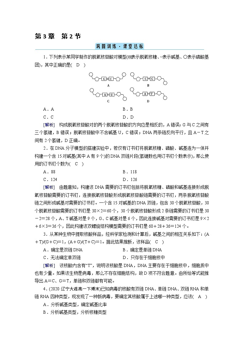 高中生物第二册 课堂作业.第3章 第2节 DNA的结构 巩固训练第1页