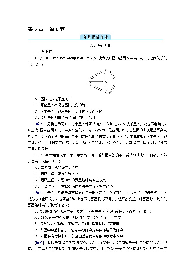 高中生物第二册 课堂作业.第5章 第1节 基因突变和基因重组01