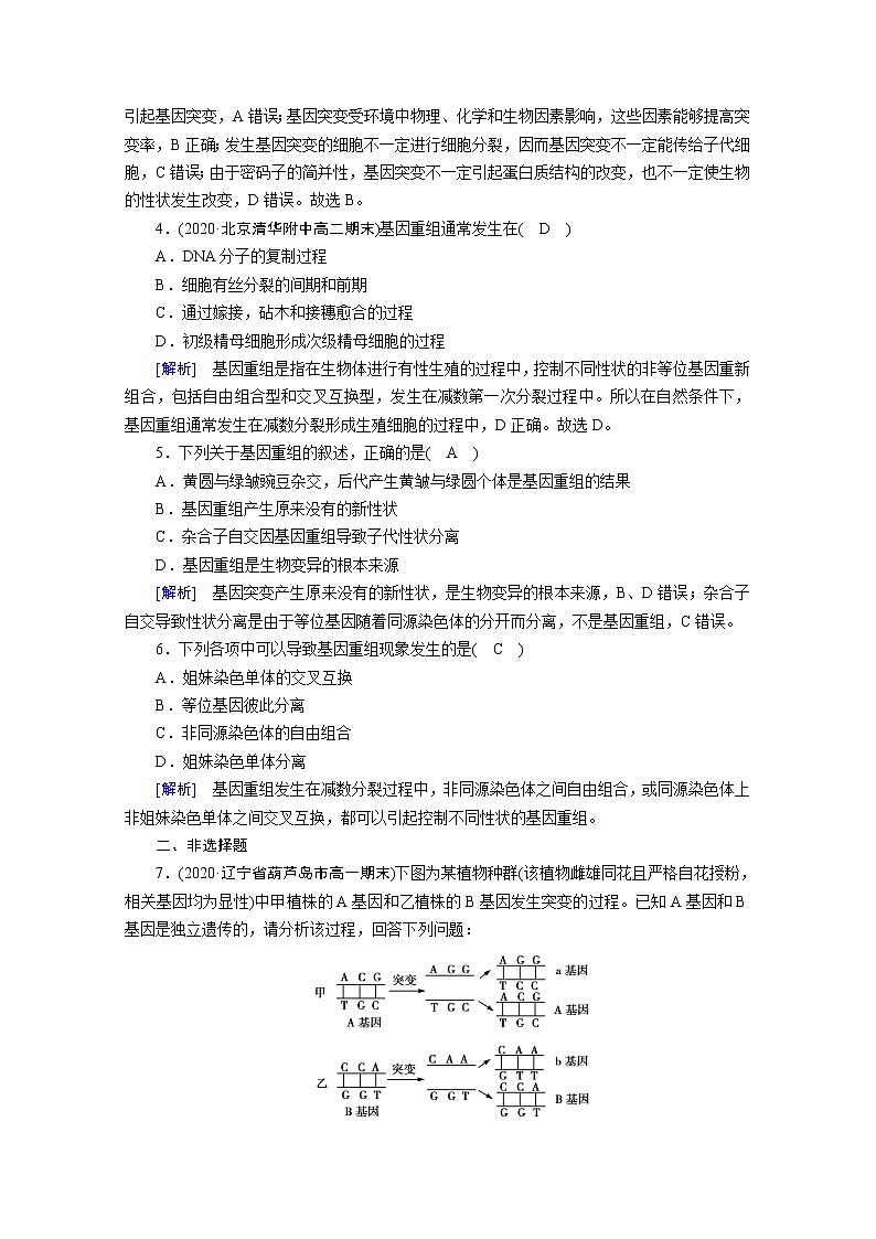 高中生物第二册 课堂作业.第5章 第1节 基因突变和基因重组02