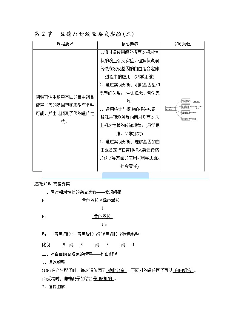 高中生物第二册 学案.第1章 第2节　孟德尔的豌豆杂交实验（二）第1页
