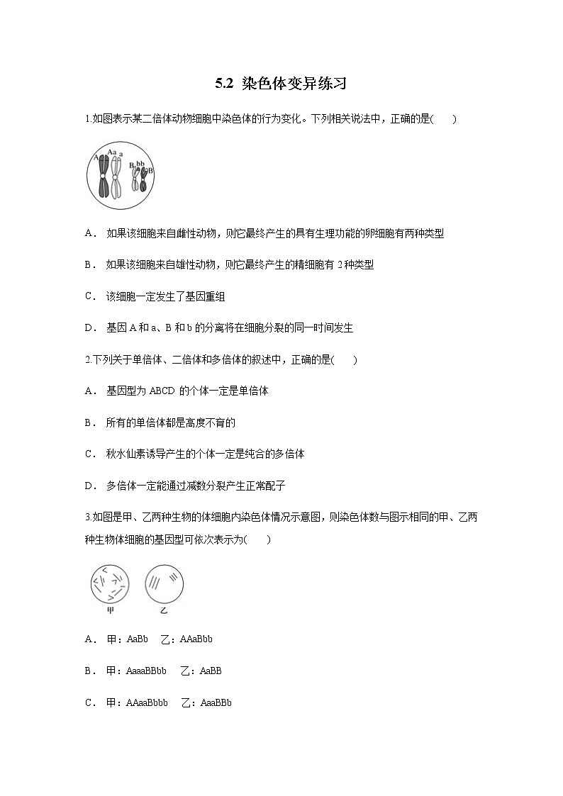 高中生物第二册 5.2 染色体变异 练习（无答案）第1页