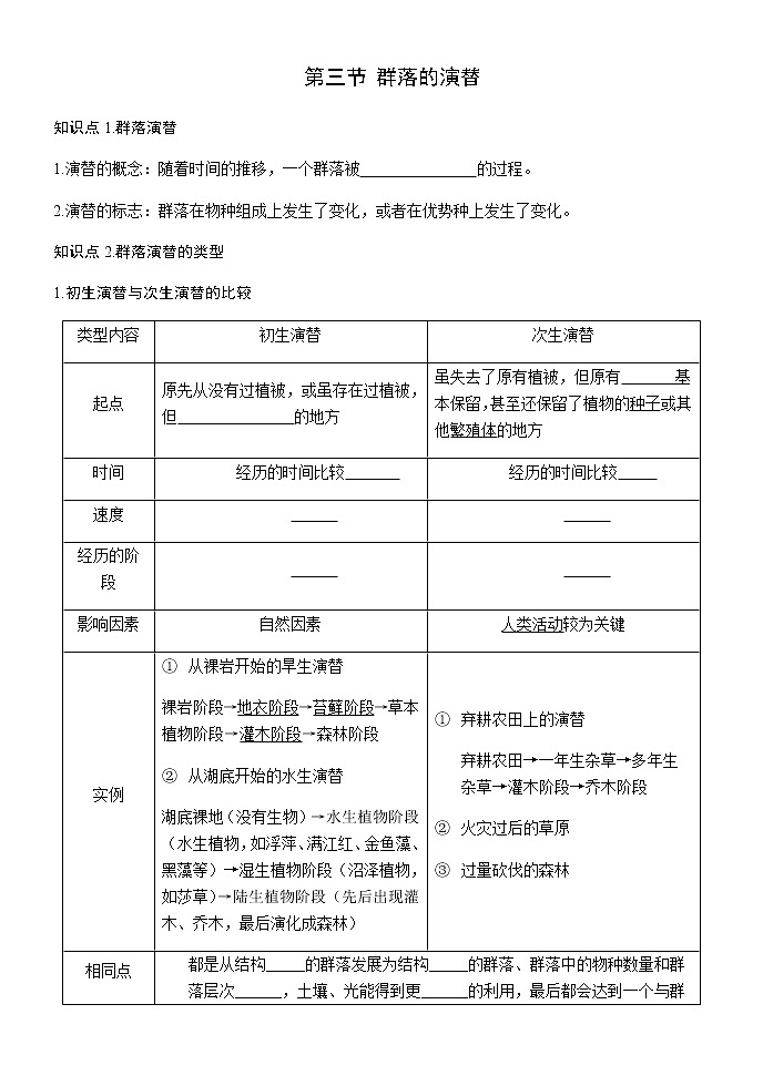 高中生物选择性必修二 2.3 群落的演替 学案01