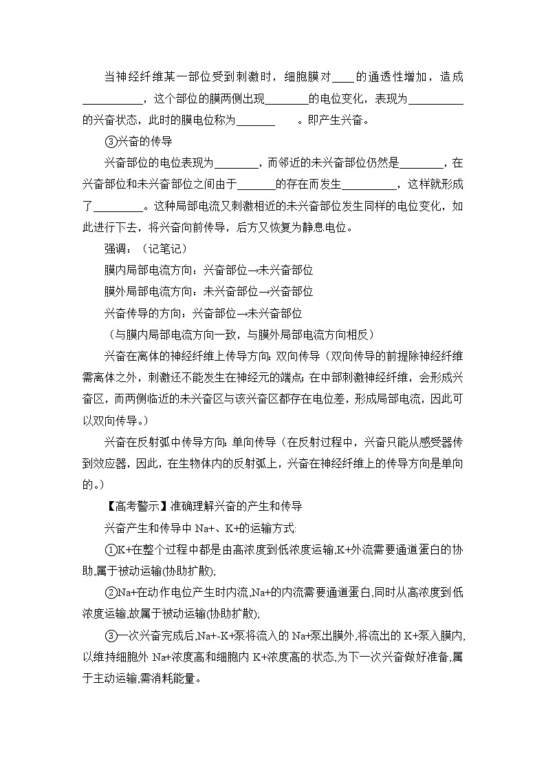 高中生物选择性必修一   2.3 神经冲动的产生和传导 教案03