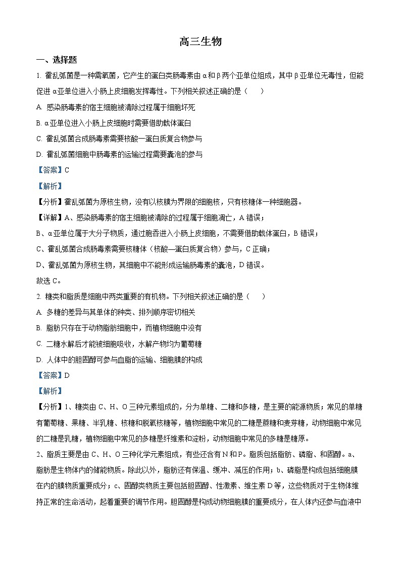 2023湖北省高中名校联盟高三第一次联合测评生物试题（含答案）01