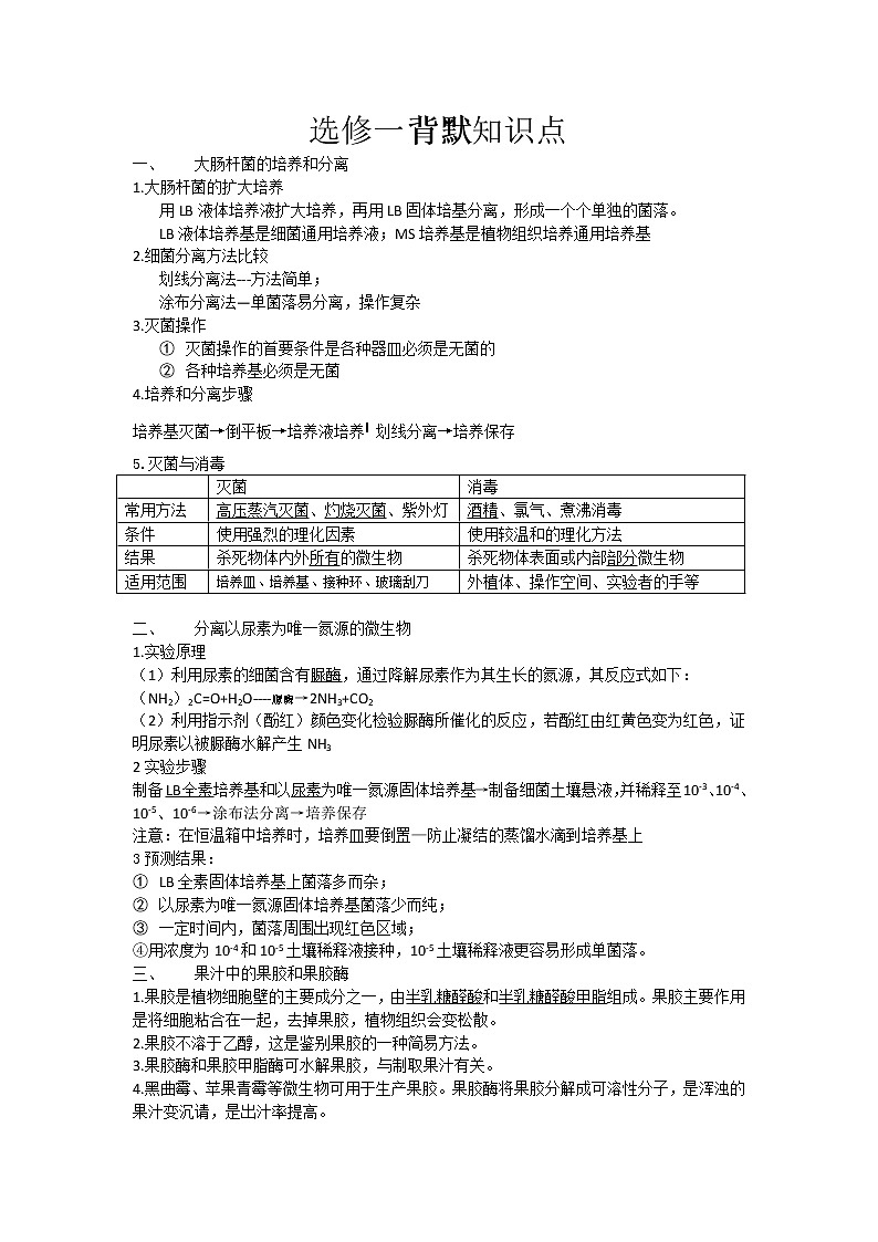 浙科版 2019 高中选修3生物 背默知识点01