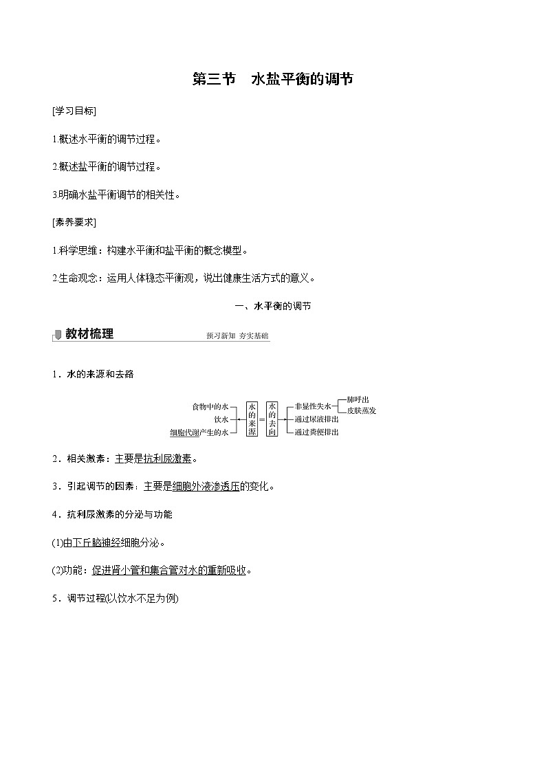 高中生物苏教版(2019)选择性必修一第二章 人体内环境与稳态 第三节 水盐平衡的调节（学案+课件）01