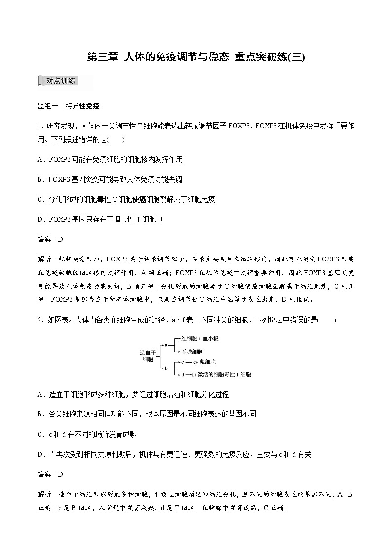 高中生物苏教版（2019）选择性必修一第三章 人体的免疫调节与稳态 重点突破练(三)（学案+课件）01