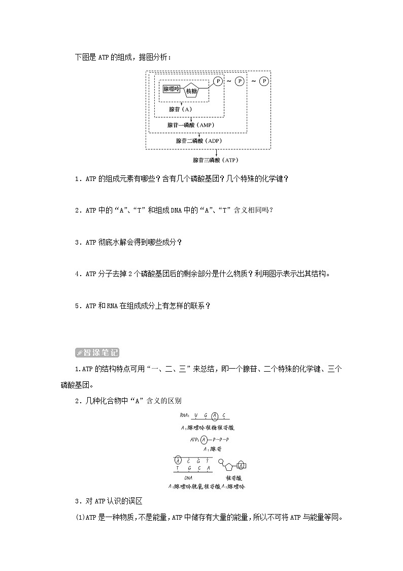 2022_2023学年新教材高中生物第5章细胞的能量供应和利用第2节细胞的能量“货币”ATP课堂互动探究案新人教版必修1第2页