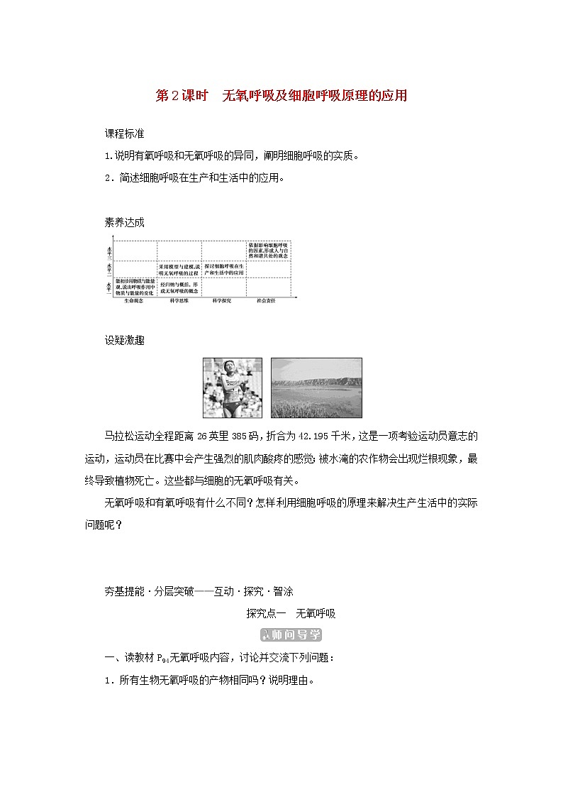 2022_2023学年新教材高中生物第5章细胞的能量供应和利用第3节细胞呼吸的原理和应用第2课时无氧呼吸及细胞呼吸原理的应用课堂互动探究案新人教版必修1第1页