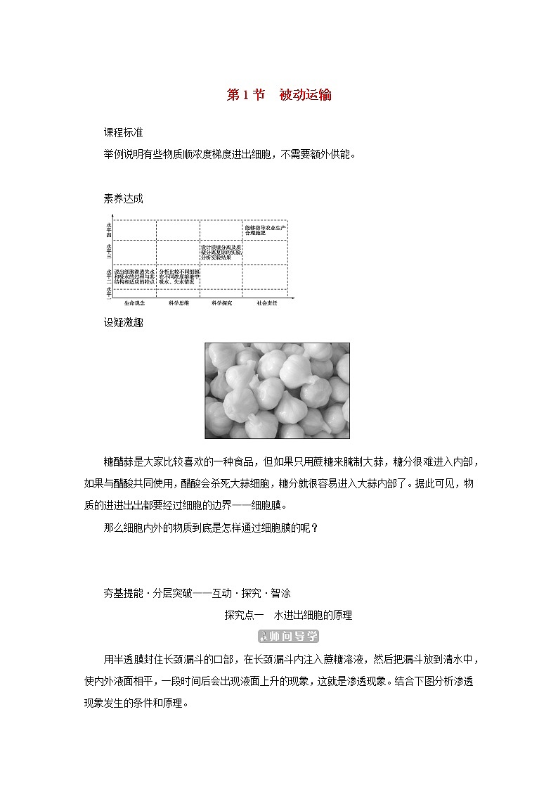 2022_2023学年新教材高中生物第4章细胞的物质输入和输出第1节被动运输课堂互动探究案新人教版必修1 学案01