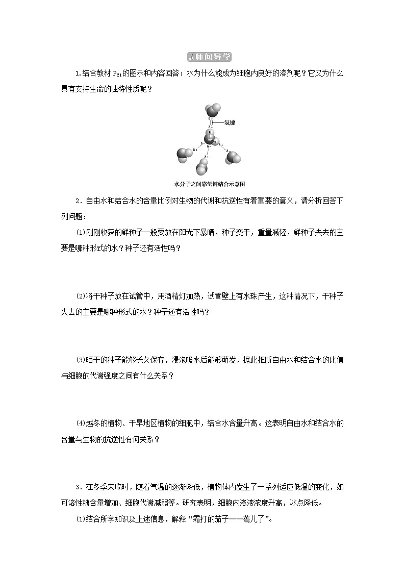 2022_2023学年新教材高中生物第2章组成细胞的分子第2节细胞中的无机物课堂互动探究案新人教版必修1 学案02