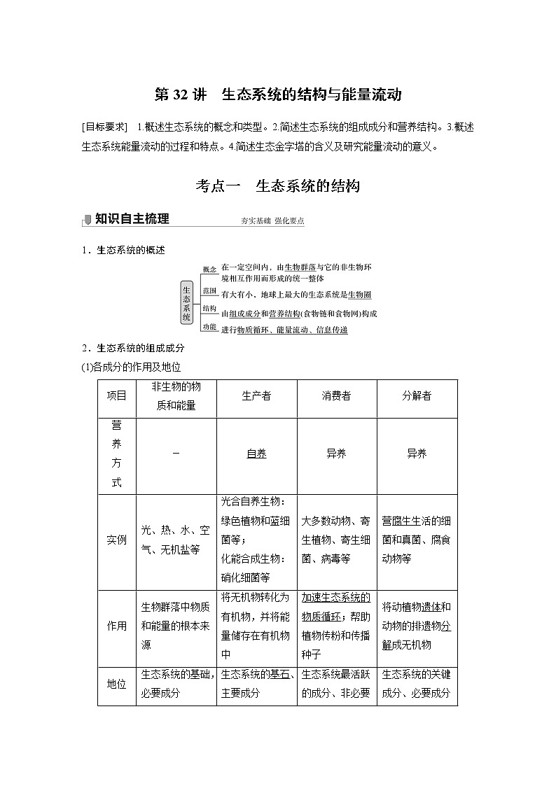 32 2022年高考生物一轮复习（新高考版2(鲁辽)适用） 第9单元 第32讲 生态系统的结构与能量流动第1页