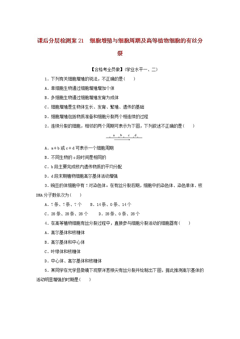 2022_2023学年新教材高中生物课后分层检测案21细胞增殖与细胞周期及高等植物细胞的有丝分裂新人教版必修101