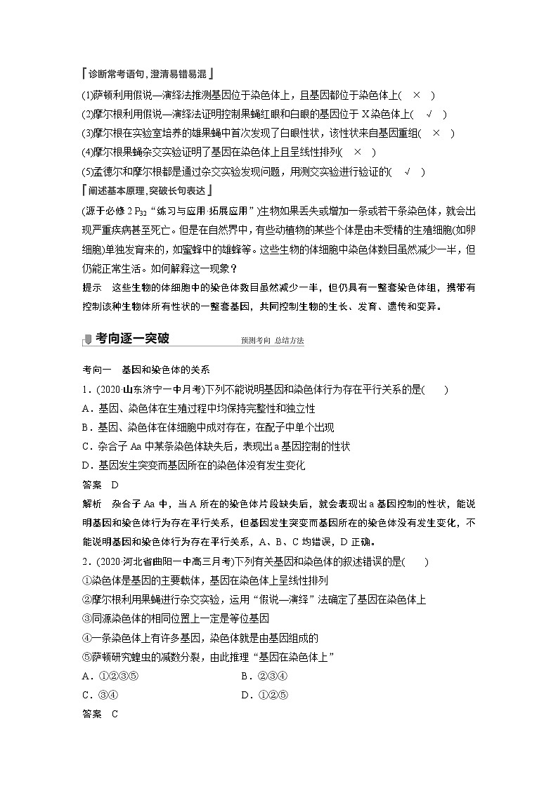 16 2022年高考生物一轮复习（新高考版2(鲁辽)适用） 第5单元 第16讲 基因在染色体上、伴性遗传和人类遗传病 教案03