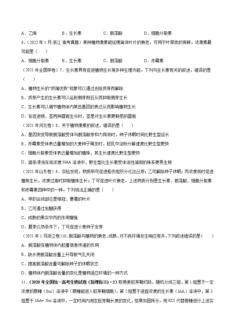 专题10 植物生命活动的调节-十年（2013-2022）高考生物真题分项汇编（全国通用）（原卷版）第2页