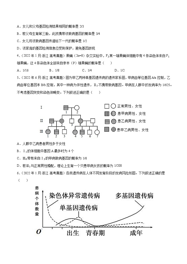 专题07 伴性遗传和人类遗传病-十年（2013-2022）高考生物真题分项汇编（全国通用）（原卷版）02