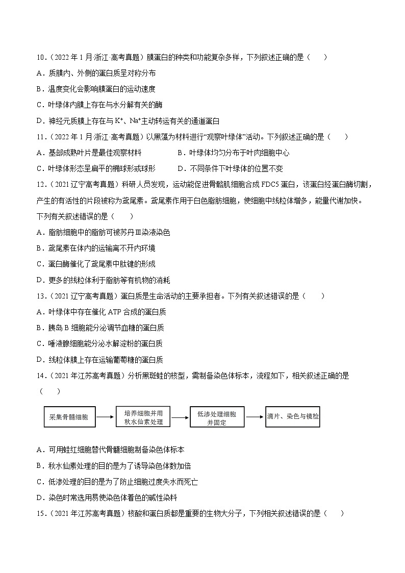 专题01 细胞的分子组成以及结构和功能-十年（2013-2022）高考生物真题分项汇编（全国通用）（原卷版）03