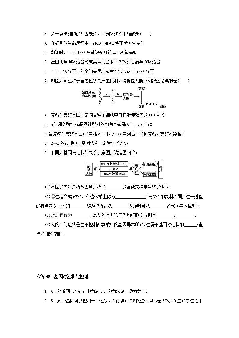 2023版高考生物第一部分专题练专练45基因对性状的控制第2页