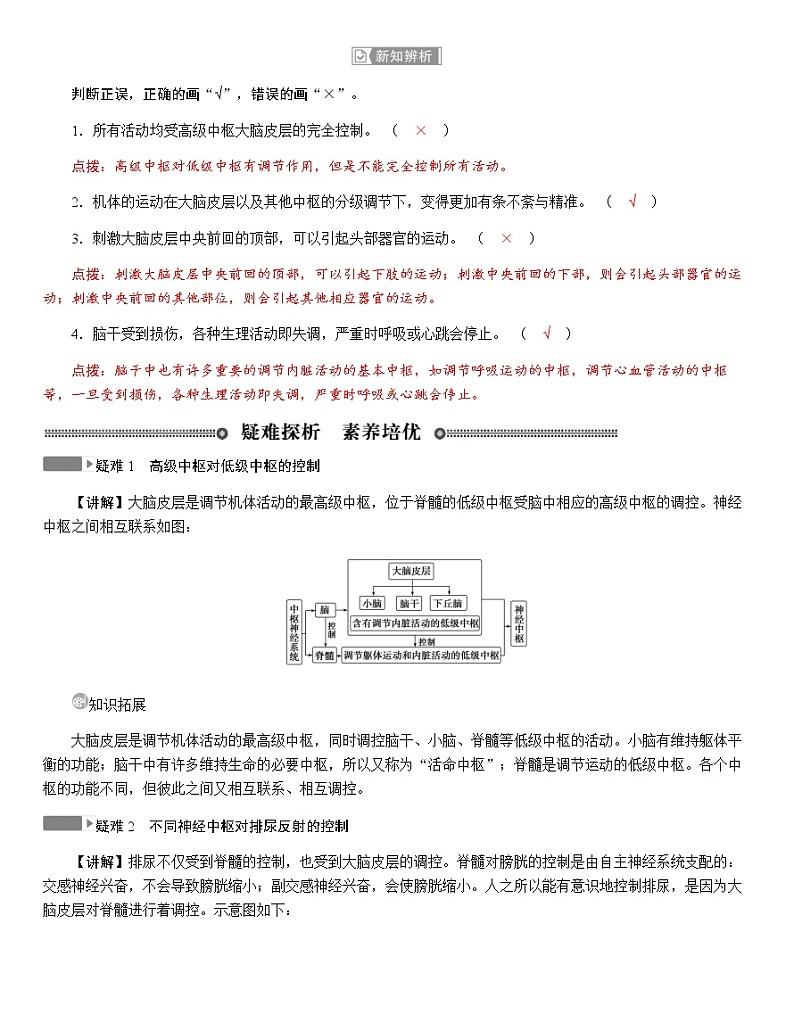 人教版高中生物选择性必修1第2章第4节神经系统的分级调节学案第3页