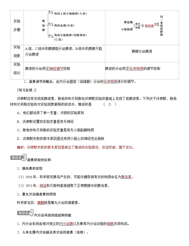 人教版高中生物选择性必修1第3章第1节激素与内分泌系统学案02