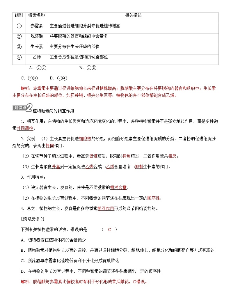 人教版高中生物选择性必修1第5章第2节其他植物激素学案02