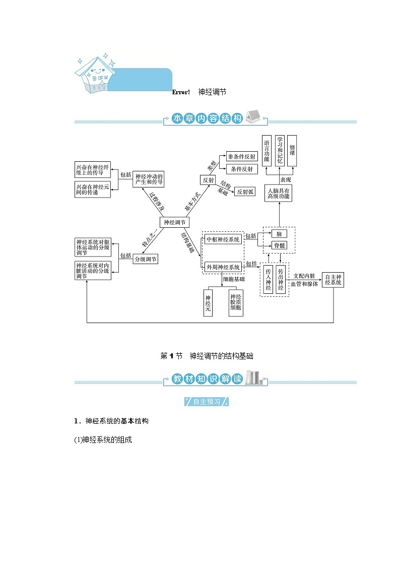 人教版高中生物选择性必修1第2章第1节神经调节的结构基础学案01