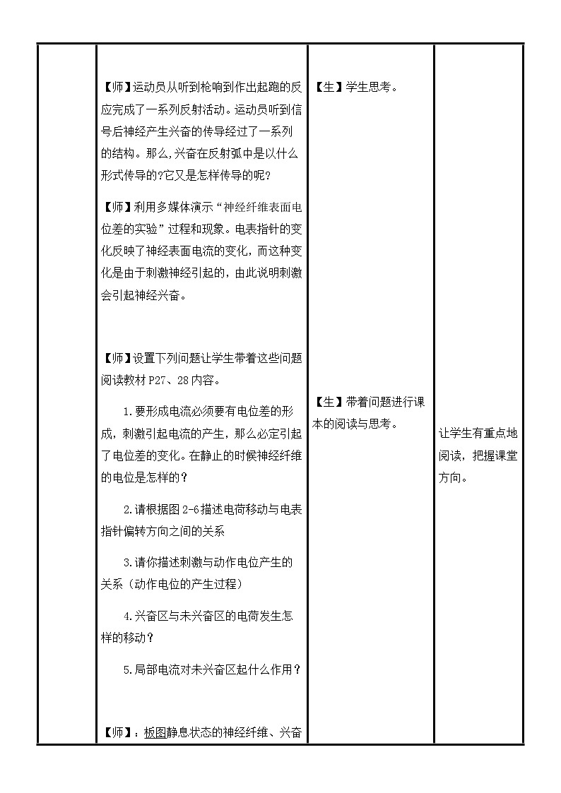 2.3神经冲动的产生和传导教案 人教版高二生物上学期选择性必修103