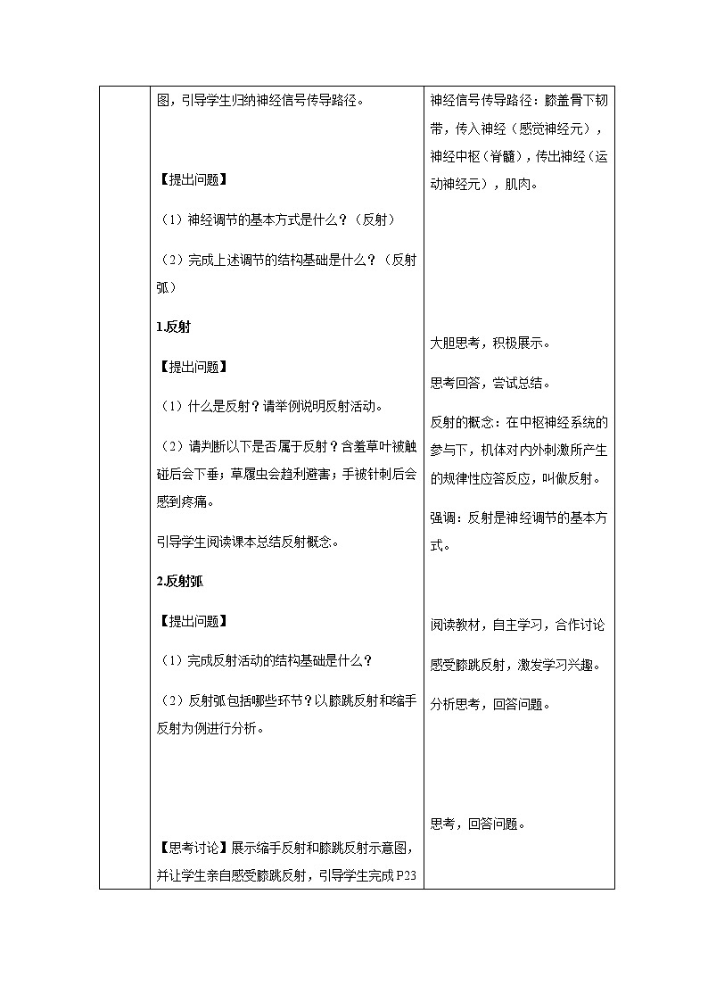 2.2神经调节的基本方式教案 高二上学期生物人教版选择性必修一第3页