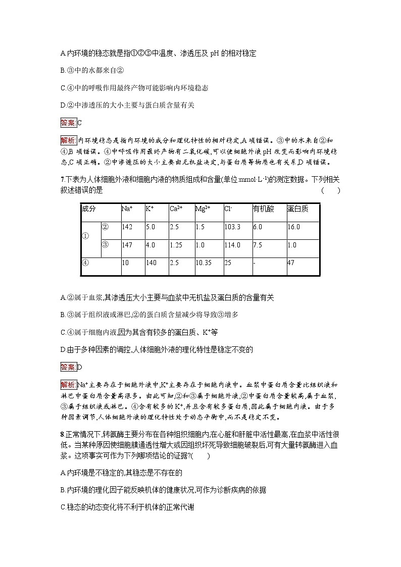 浙科版(2019)高中生物选择性必修1内环境的稳态保障正常生命活动作业含答案第3页